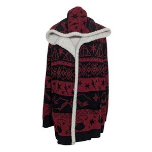 Hot Topic Harry Potter Deathly Hallows Sherpa Cardigan Size Medium Red Hooded
